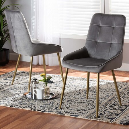 Baxton Studio Gavino Modern Luxe and Glam Grey Velvet Upholstered and Gold Metal 2-Piece Dining Chair Set, PR Set of 2 190-11790-ZORO